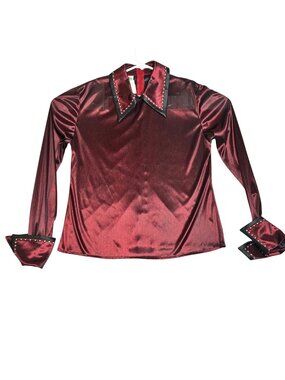 Rods Ladies NWT Western Satin Rhinestone Shirt Burgundy Black Size 3X